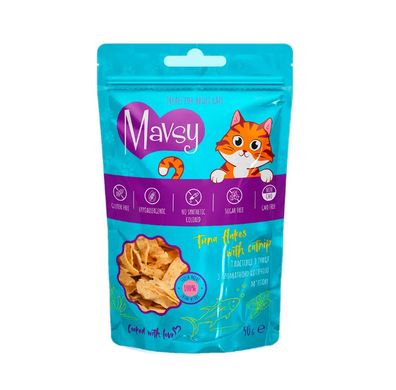 Mavsy Tuna flakes with catnip лакомство для кошек хлопья с тунцом и ароматной кошачьей мятой, 50 г