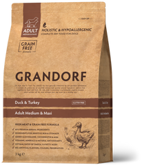 Grandorf (Грандорф)  Duck & Turkey Adult Medium & Maxi сухой корм для средних и крупных собак с уткой, 1 кг