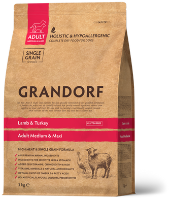 Grandorf Lamb & Turkey Adult Medium & Maxi сухий корм для середніх та великих порід з ягням, 1 кг