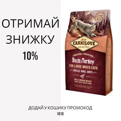 CarniLove Duck & Turkey for Large Breed Cats беззерновой корм с уткой и индейкой для крупных кошек, 2 кг