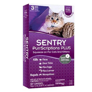 Sentry PurrScriptions Plus капли от блох и клещей для кошек от 2,2 кг, 1